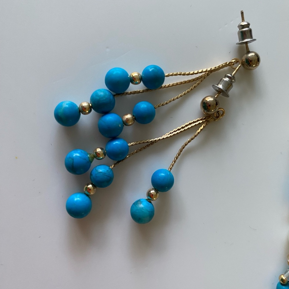 Turquoise and Gold Beaded dangle Earrings